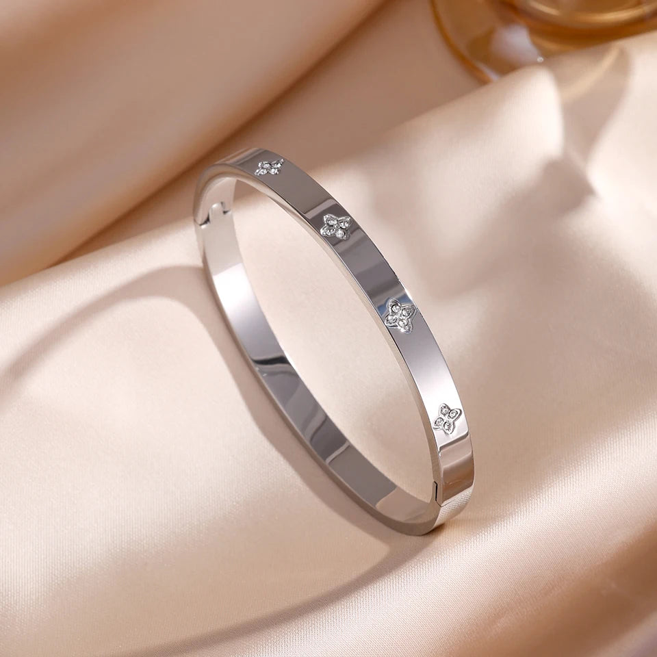 5/1pcs Sparkling Zirconia Inlaid Stainless