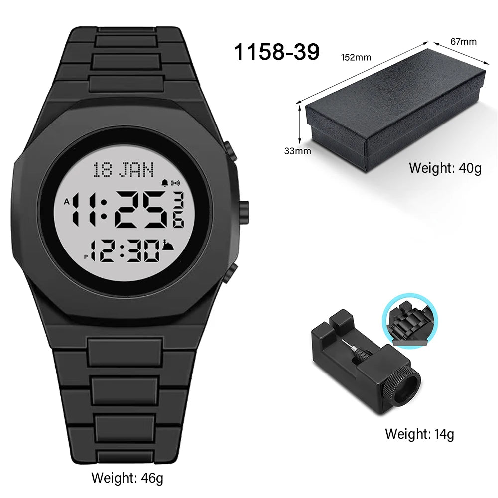 Muslim Digital Watch Polycarbonate Waterproof Watch Qibla Direction Display Hajj Time Reminder Luxury Fashion Men's Watch