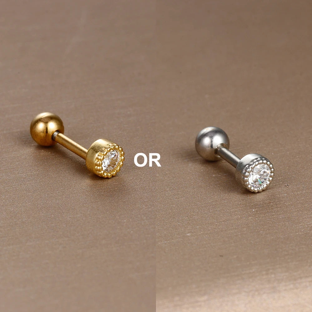1PC  Stainless Steel Mini Zircon Cartilage Piercing Stud Earring