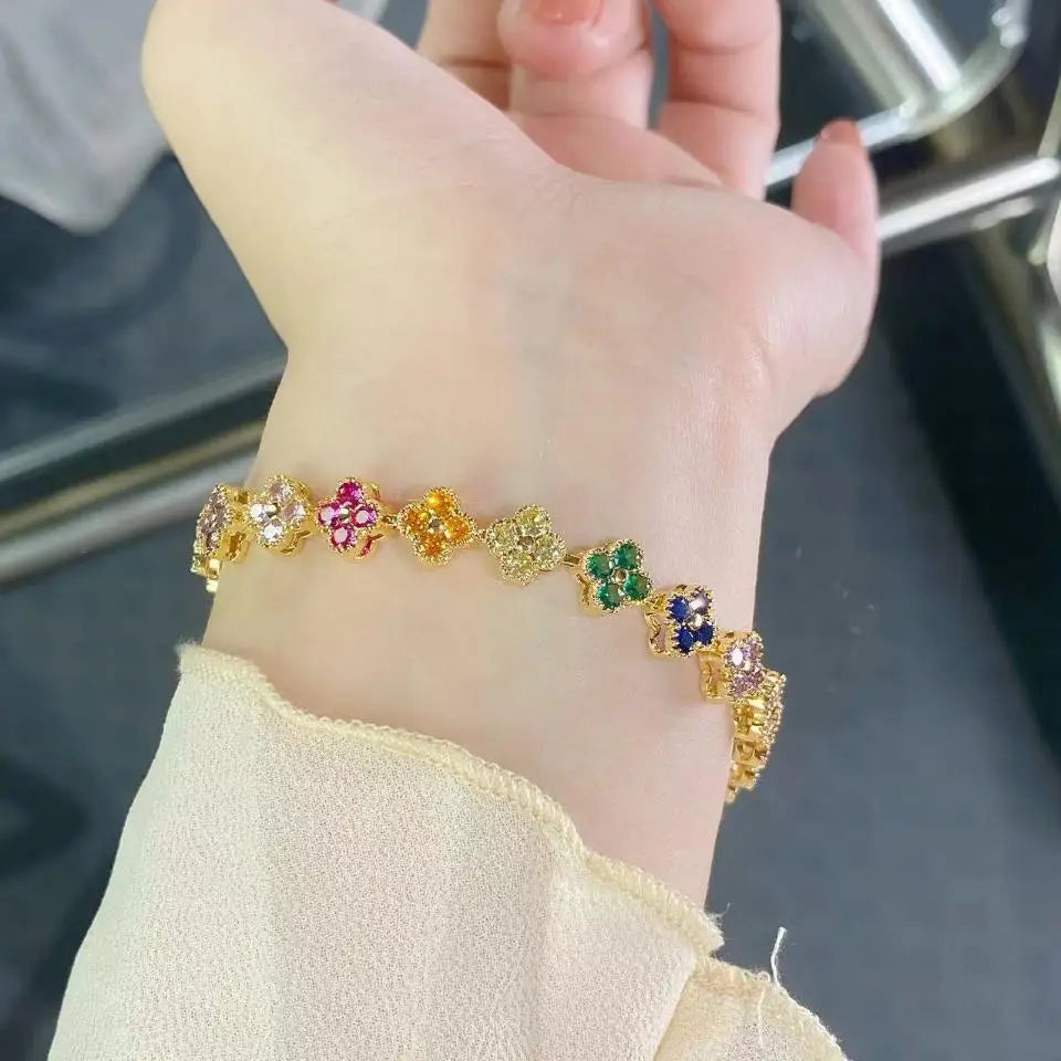 1pc Rainbow Colorful Clover Zircon Bracelet Fashion Charm Gorgeous