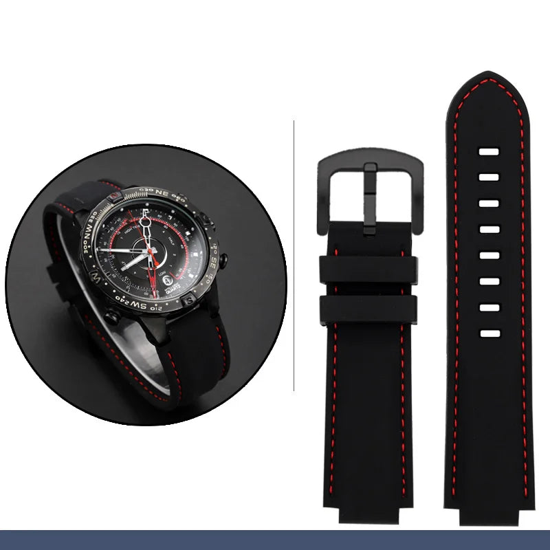 Men's waterproof soft Silicone Rubber Watchband strap with tools Screw pins