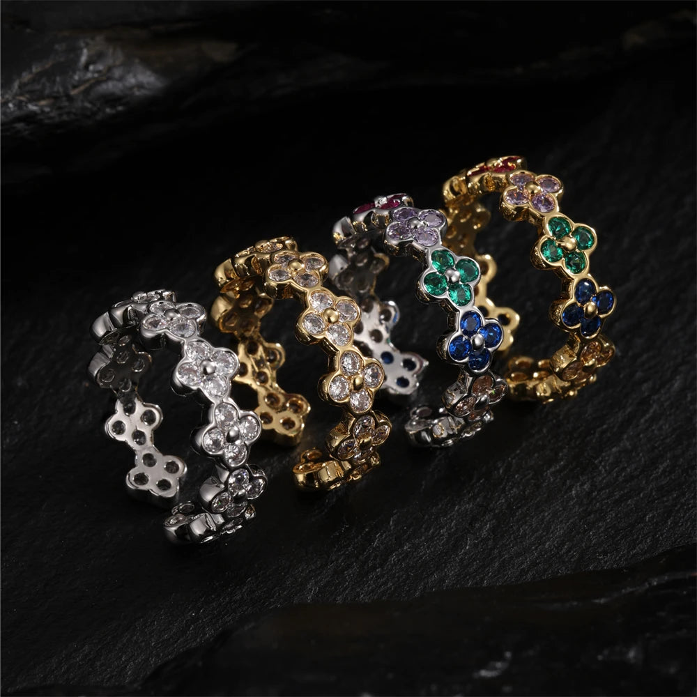 new design fashion jewelry gold plated flower zircon open ring elegant women's