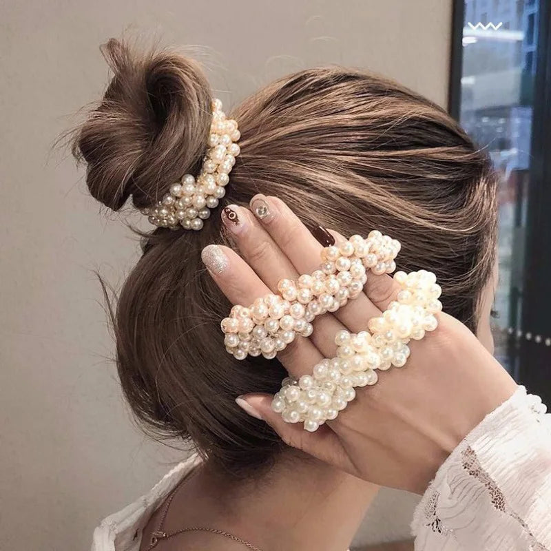 Elegant Lady Rubber Band Rope Pearl Hair