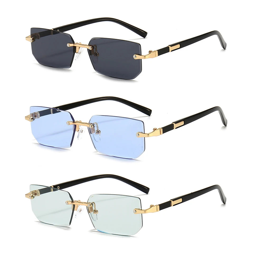 Rimless Sunglasses Rectangle Fashion Popular Women Men