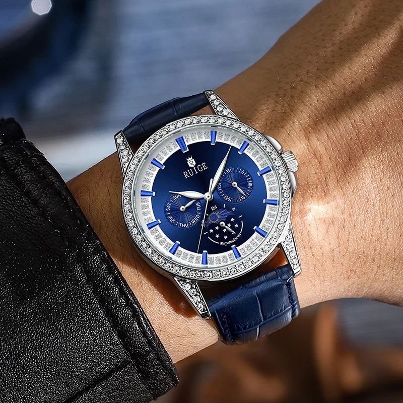 Watch Men's Famous Watch Genuine Leather Waterproof Blue Watch