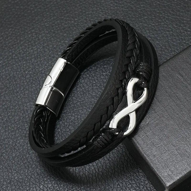 Trendy Leather Bracelets Men Stainless Steel Multilayer