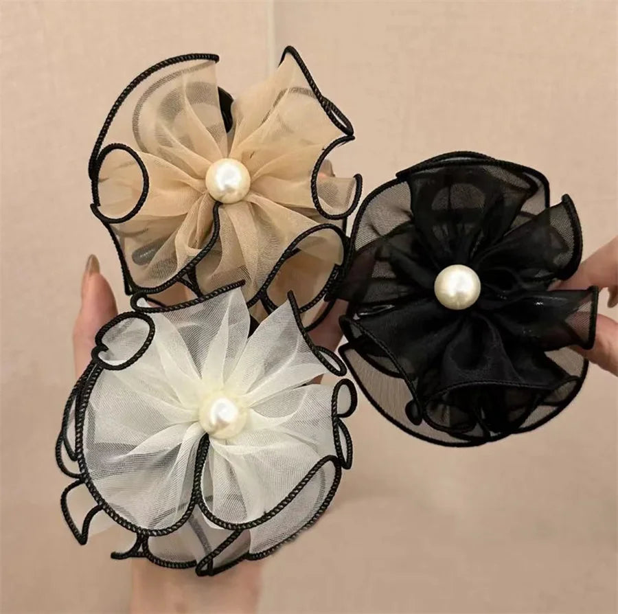 Korean style ruffled flower mesh hair clip fashionable temperament