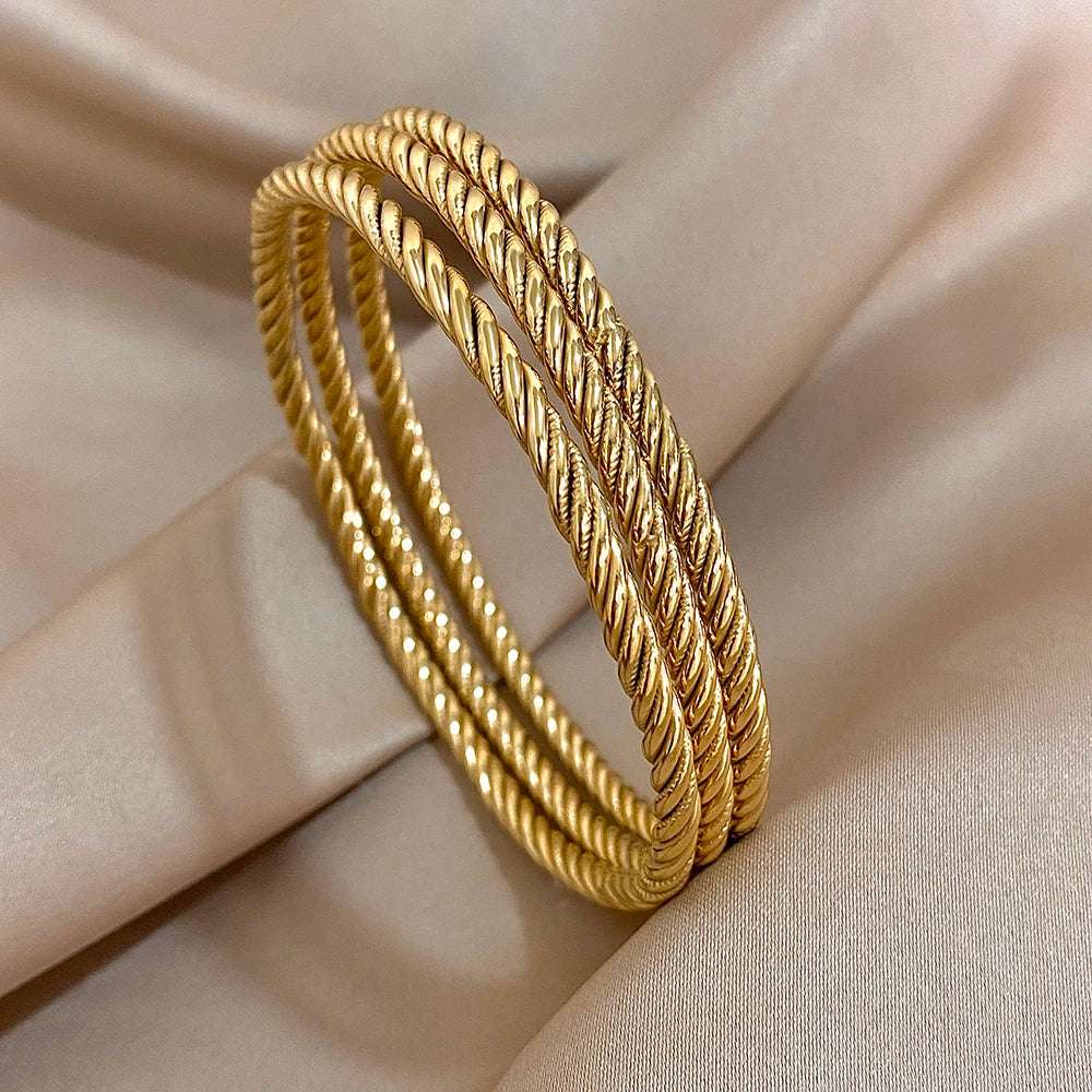 3pcs 18K Gold Plated Stainless Steel Bangle Bracelet