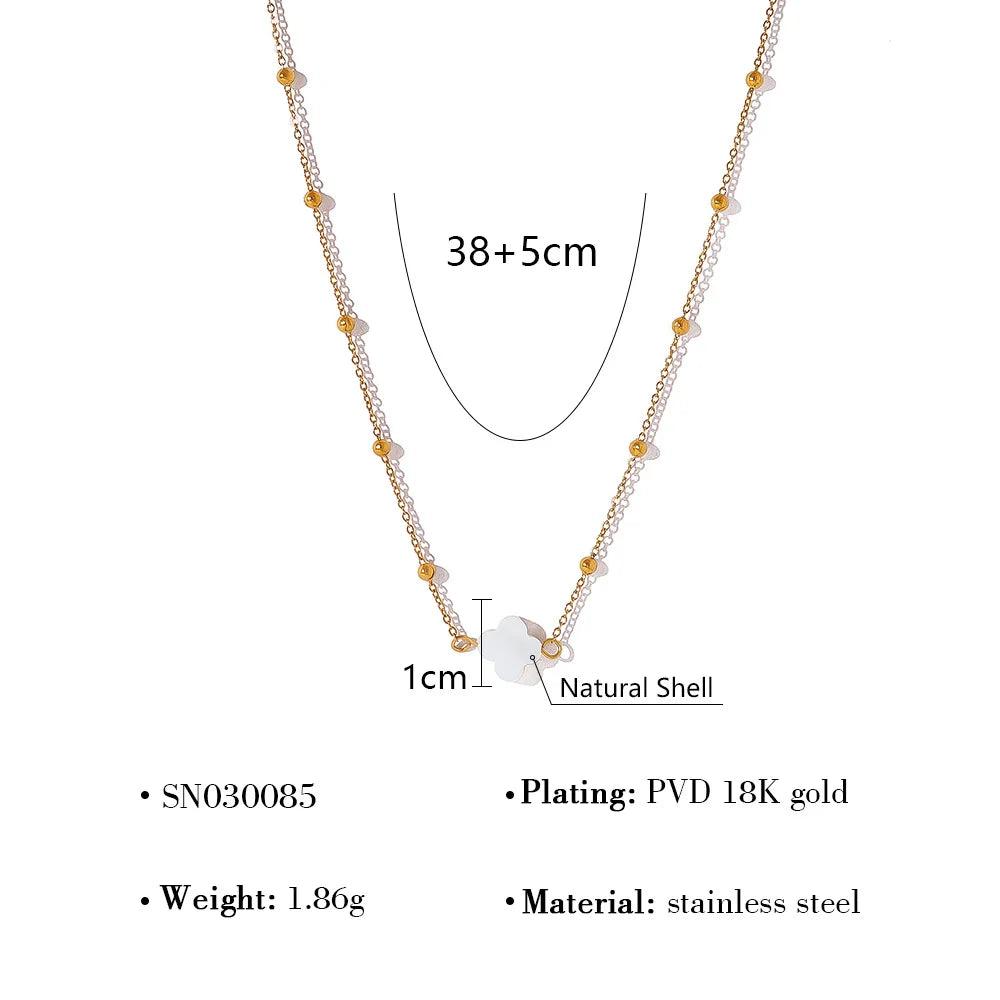 Trendy Stackable Natural Stones Shell Charms Bracelets for Women Multilayer Stainless Steel 18K Gold Plated Link Chains Jewelry