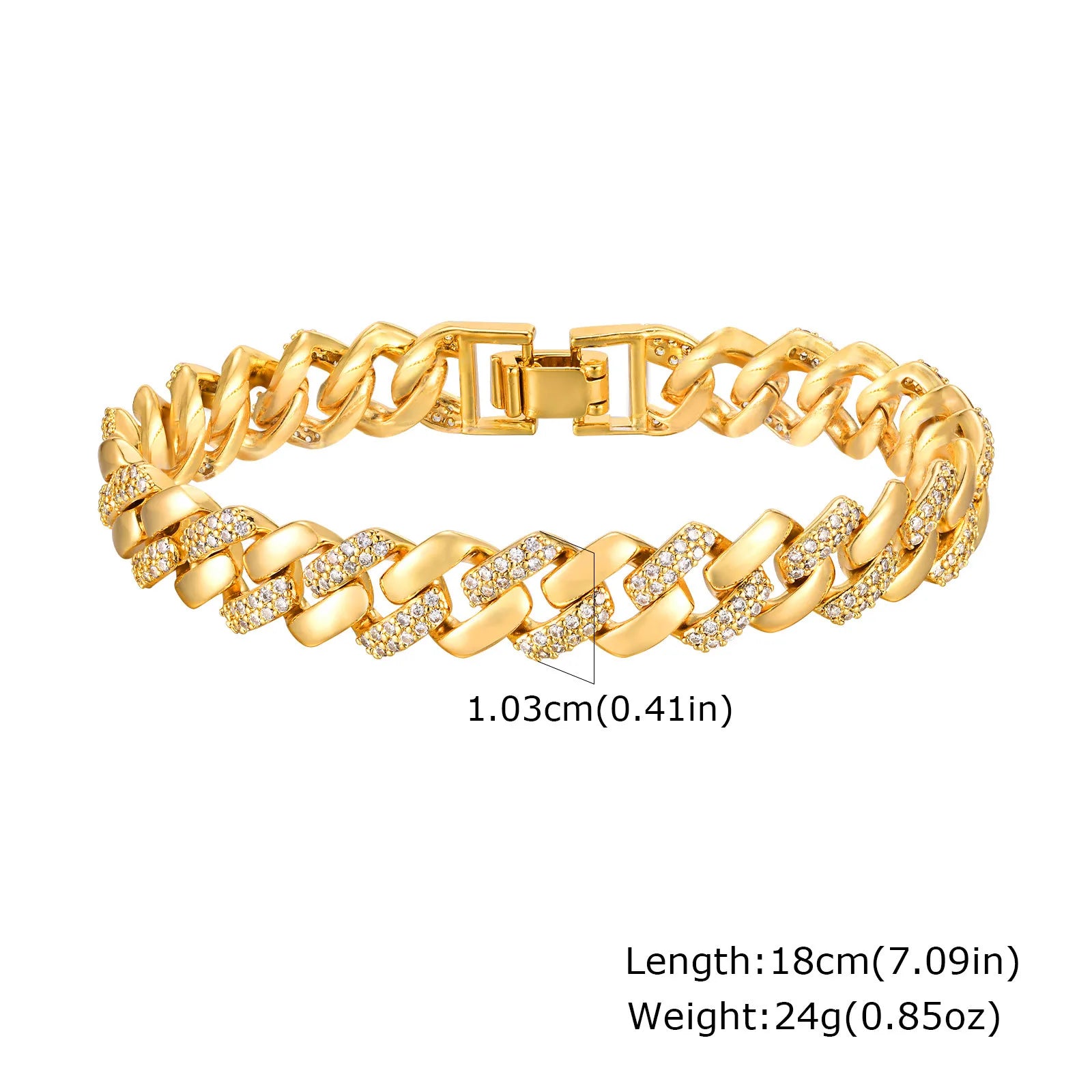 Paperclip Chain Bracelet 14K Gold Plated Cubic Zirconia.