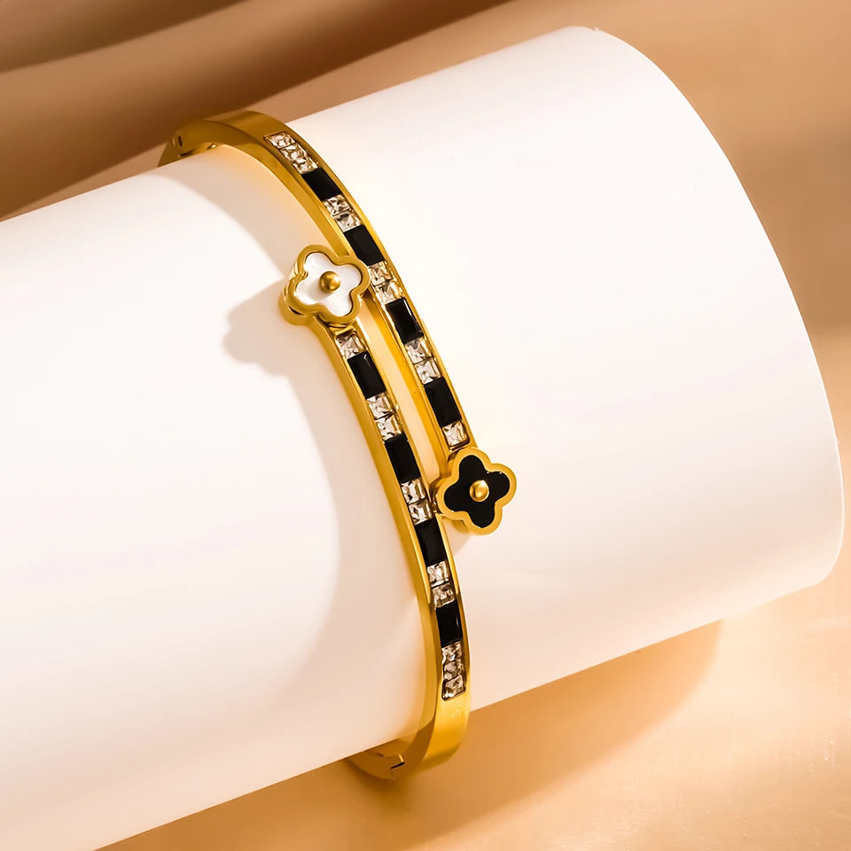 Four-leaf Flower Shell Plum Blossom Stainless Steel Open Bracelet Shiny