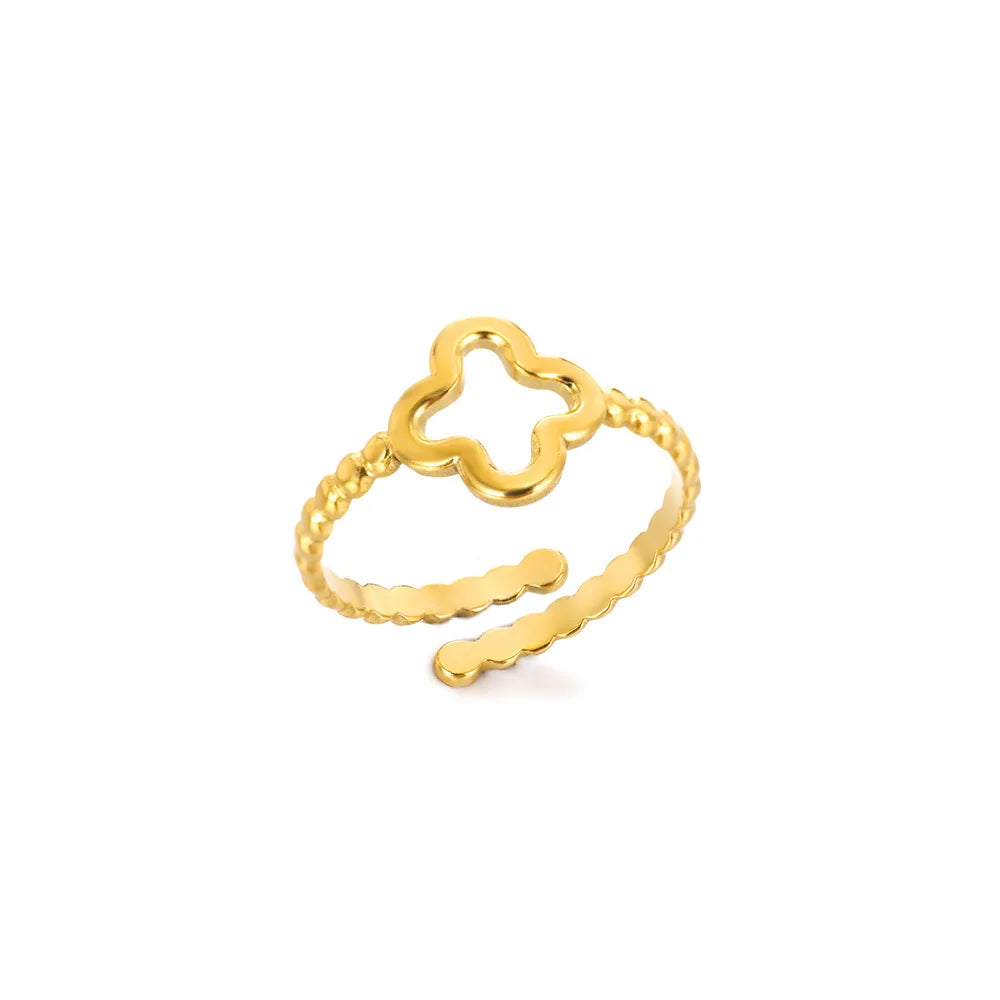 Minimalist Four Leaf Clover Stainless Steel Open Rings