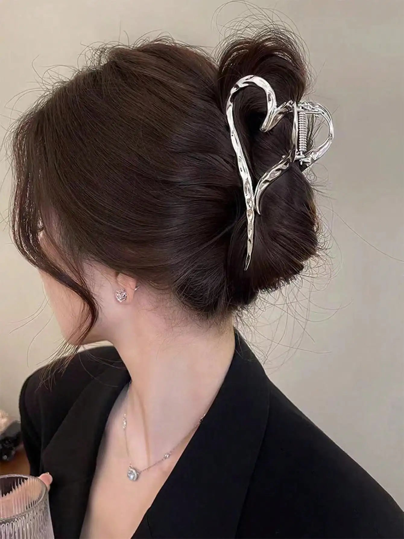 1Pcs Sliver Heart Hair Claw Clips