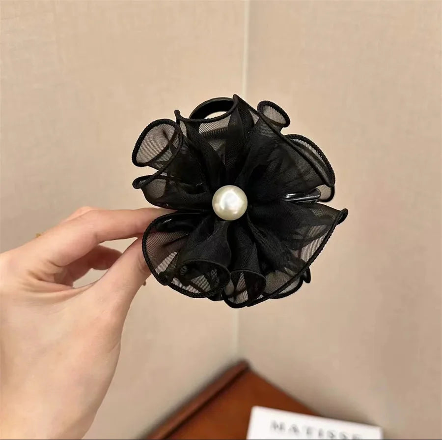Korean style ruffled flower mesh hair clip fashionable temperament
