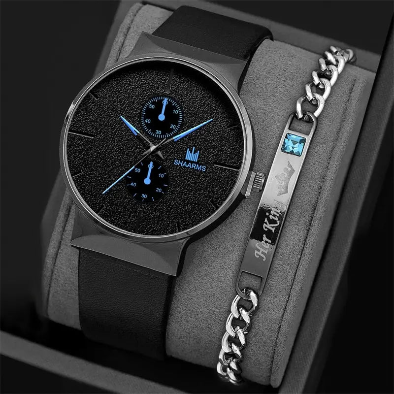 2pcs Set Fashion Mens Sports Watches Man Business Quartz Wristwatch Luxury Men