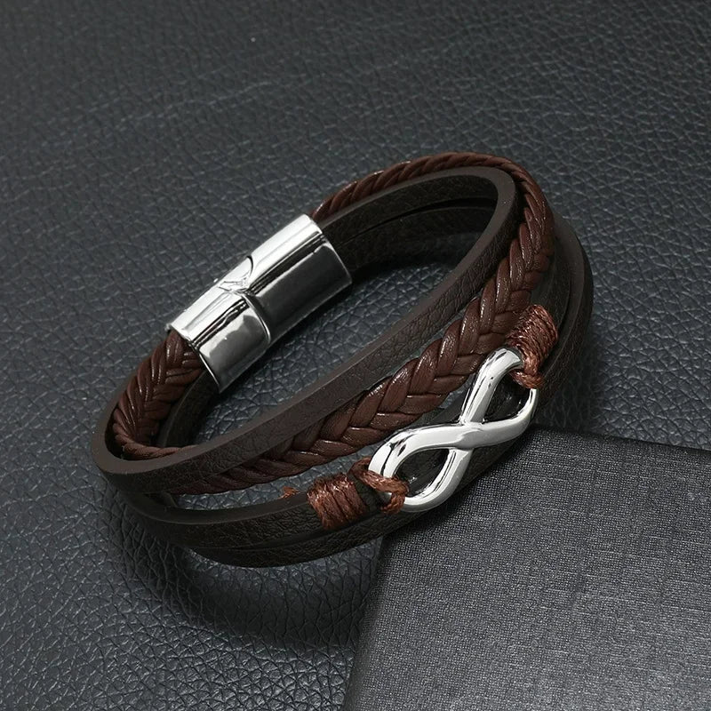 Trendy Leather Bracelets Men Stainless Steel Multilayer
