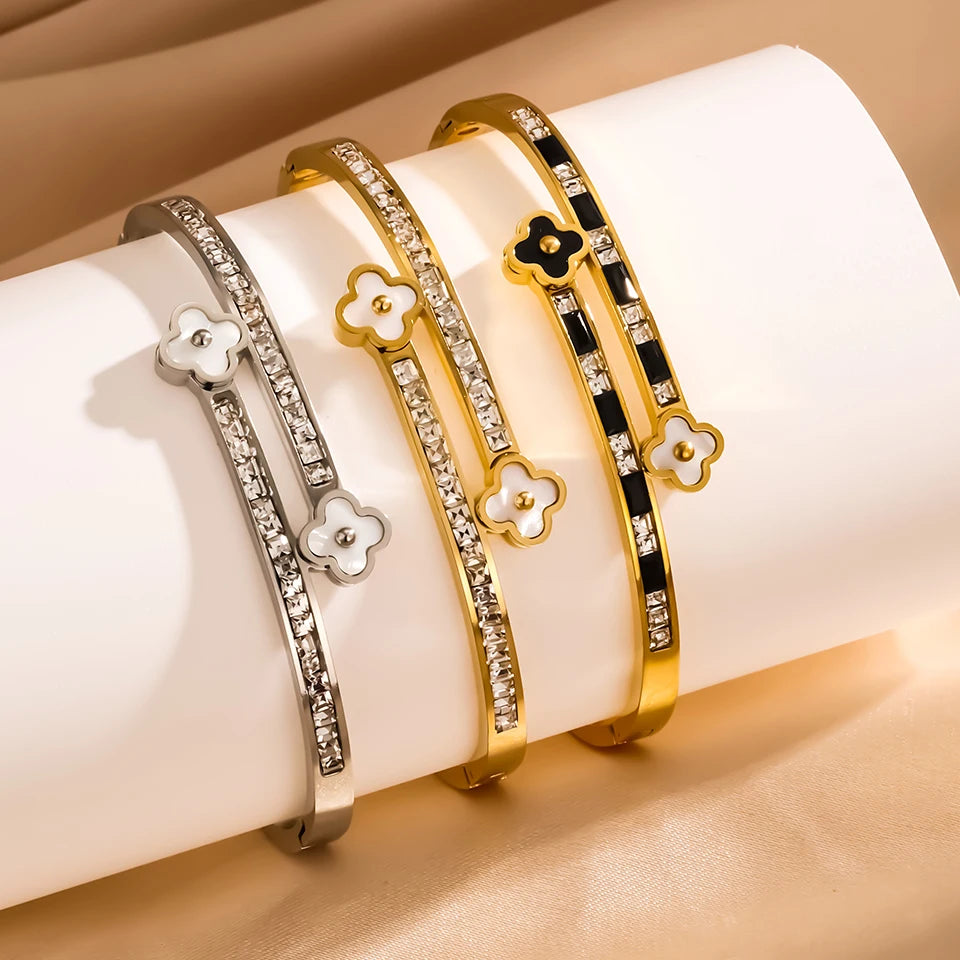 Four-leaf Flower Shell Plum Blossom Stainless Steel Open Bracelet Shiny