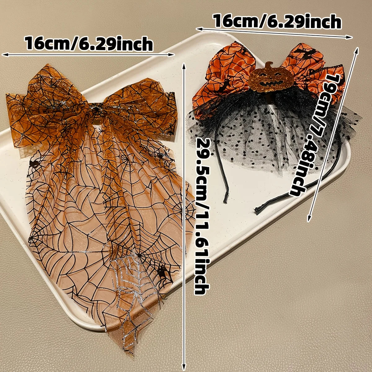 1/2pcspumpkin headed spider, bow tie mesh headband