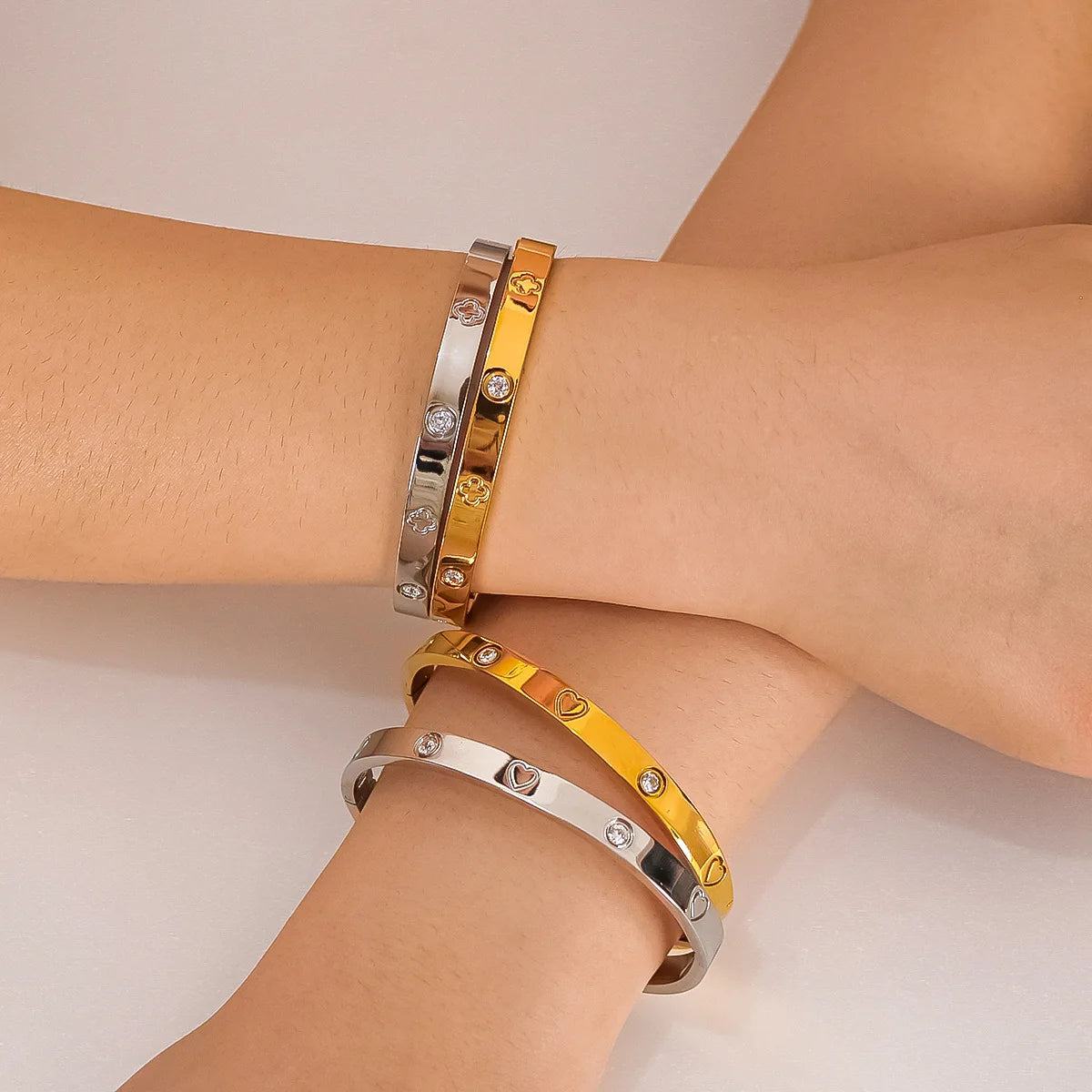 Gold Color Stainless Steel Bangle For Women Inlaid Zirconia Love Bracelets