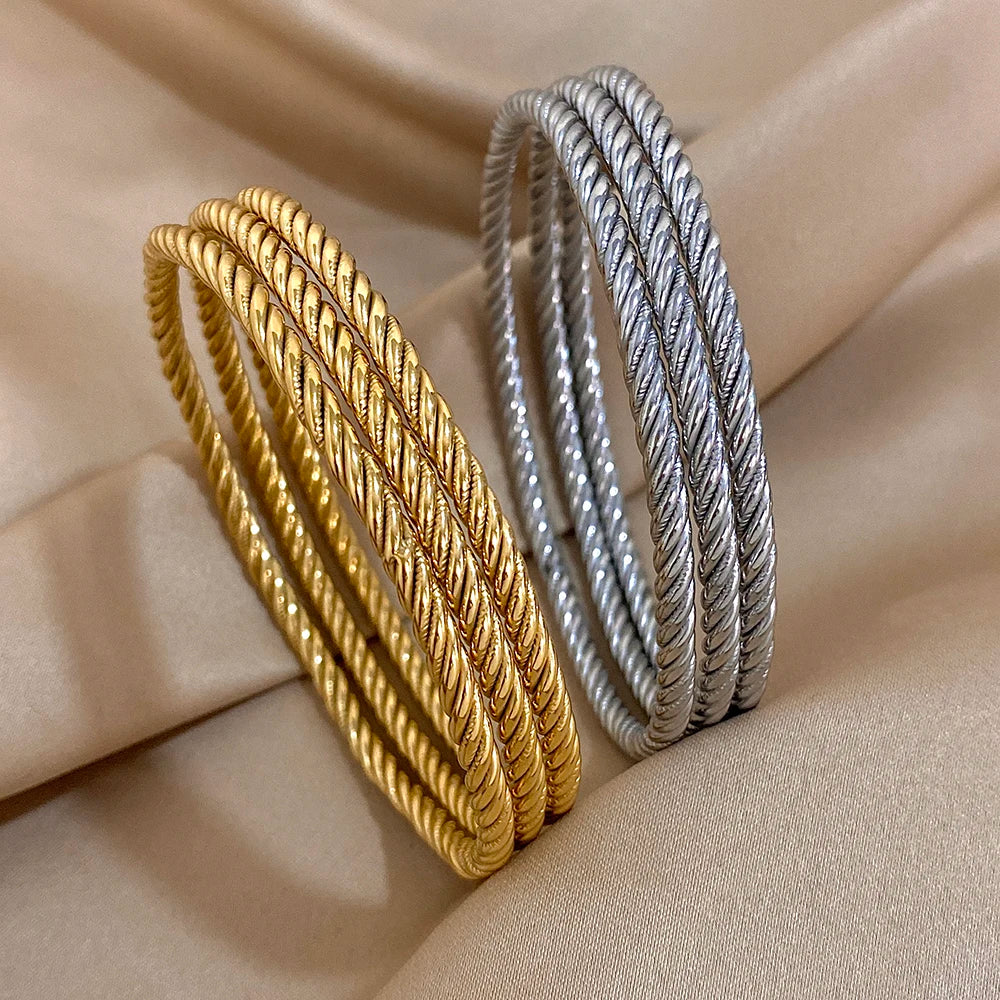 3pcs 18K Gold Plated Stainless Steel Bangle Bracelet