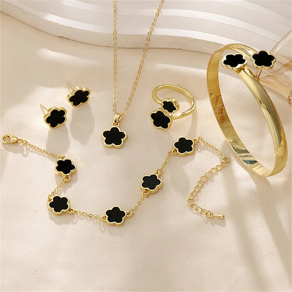5 Pcs Set Jewelry Stainless Steel Five Leaf Clover
