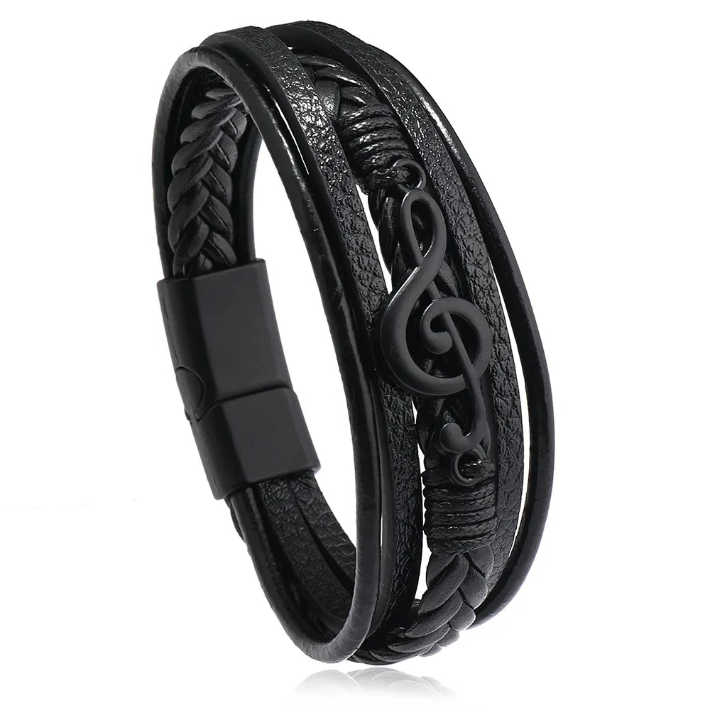 Trendy Leather Bracelets Men Stainless Steel Multilayer