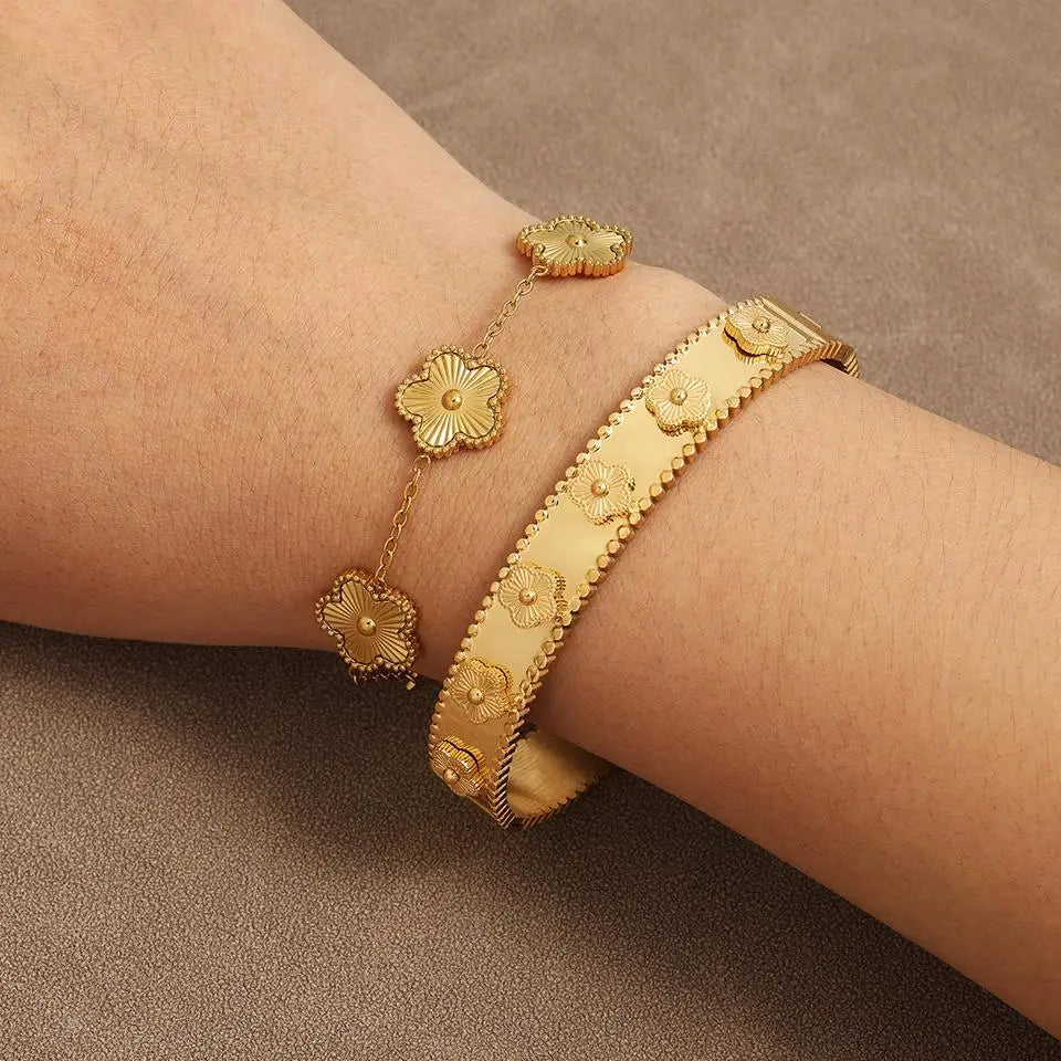 18k Gold Plated Flower Bracelet Plum Blossom Cuban Chain Bracelets