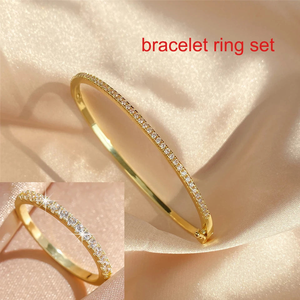 ZAKOL Luxury Zirconia Round Bangles For Women Girls Silver Color Metal Crystal Wristlet Jewelry Wedding Festival Trendy Gifts
