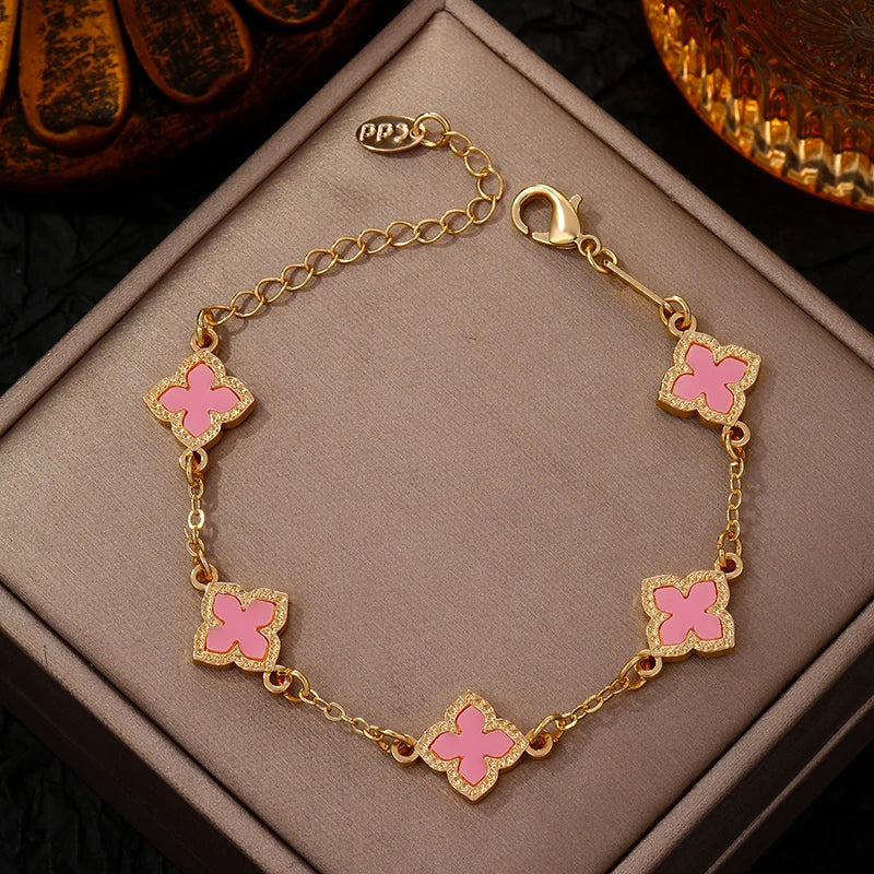 Luxury Vintage Rhinestone Four Leaf Clover Bracelet