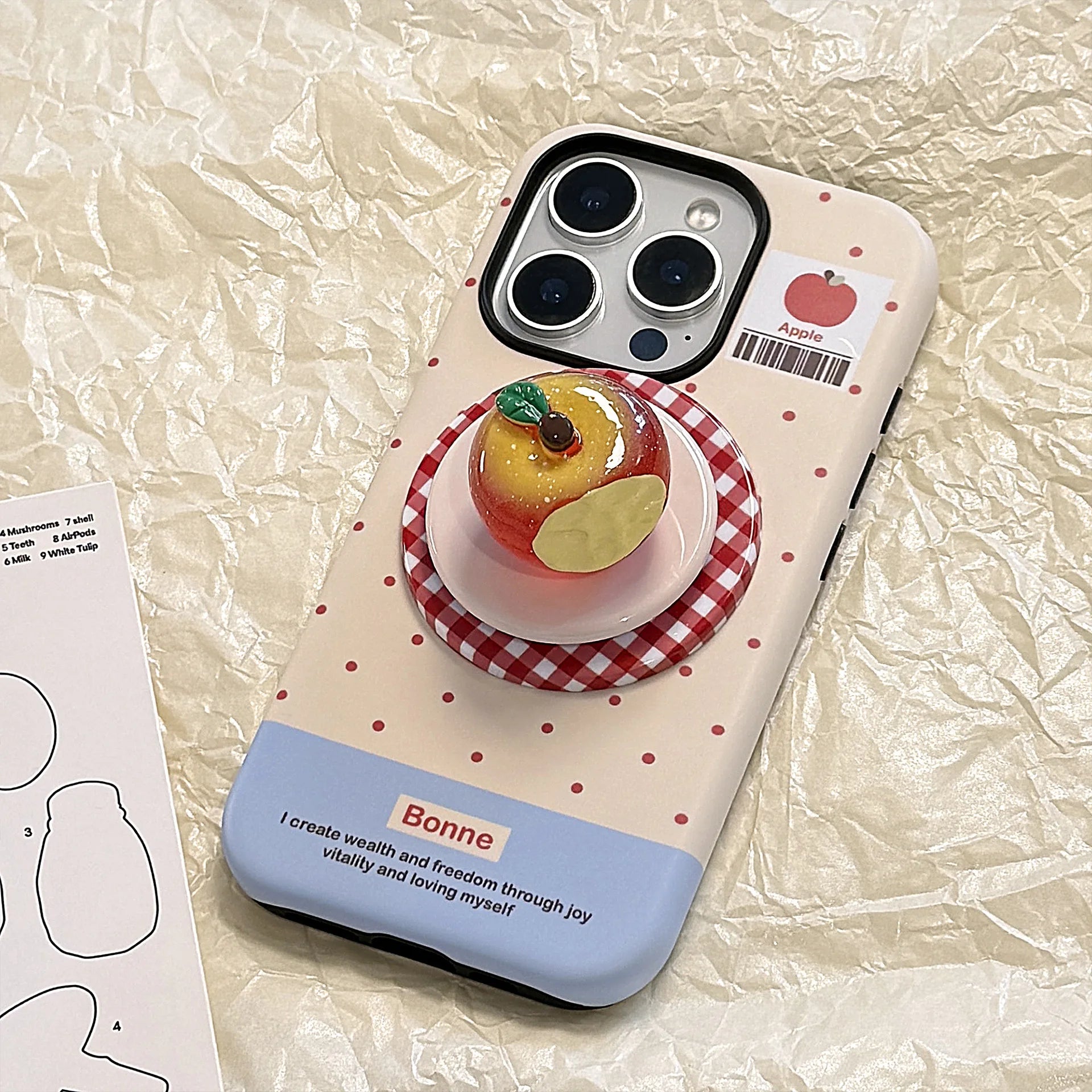 Polka Dots 3D Luminous Crystal Apple Lattice Bracket Magnetic