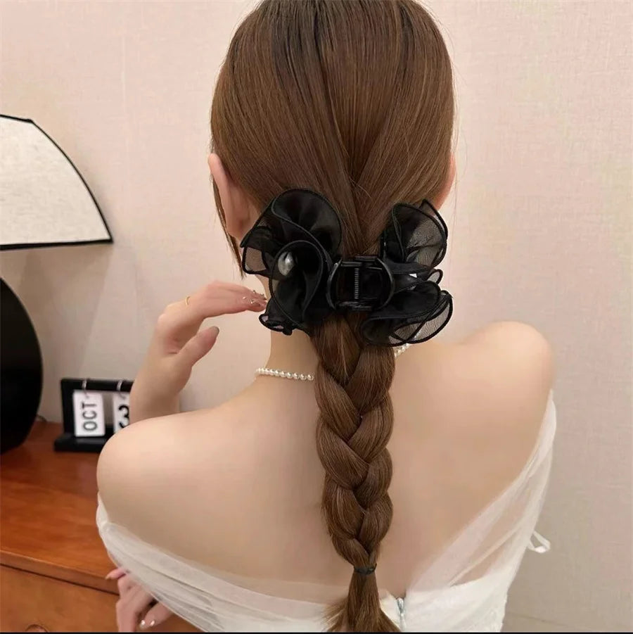 Korean style ruffled flower mesh hair clip fashionable temperament
