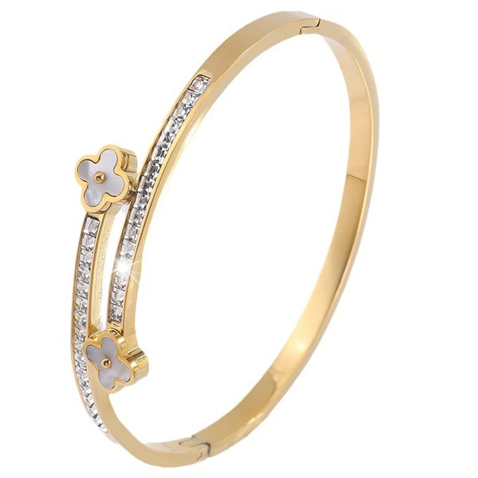 Four-leaf Flower Shell Plum Blossom Stainless Steel Open Bracelet Shiny