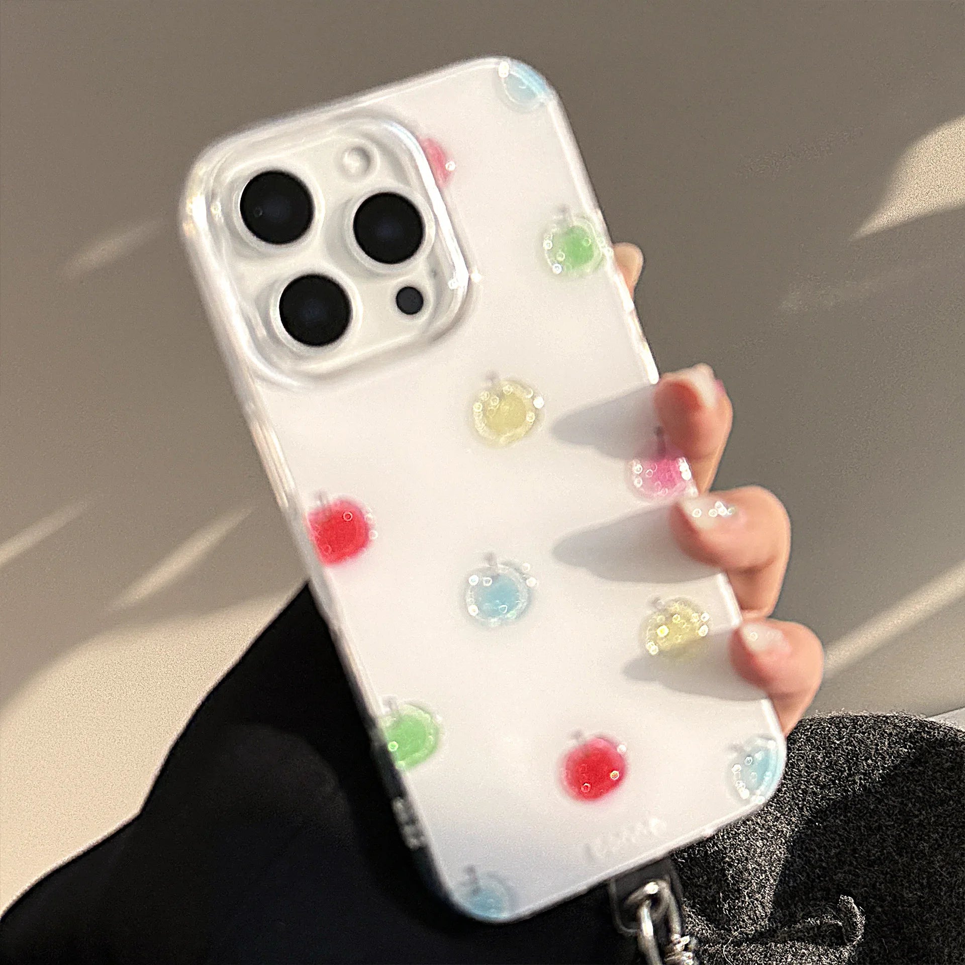 Colorful Apple Glitter Phone Case Pendant for iPhone 16 15 14 13 12mini 11 Pro Max XS XR X 7 8 Plus Shockproof Hard Cover