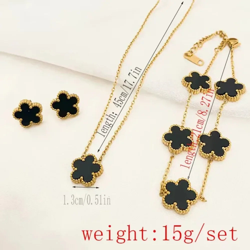 IFYOUOO Necklace Bracelet Earrings Set Luxury Plum Blossom Plant Five Leaf Flower for Women Gift Jewelry