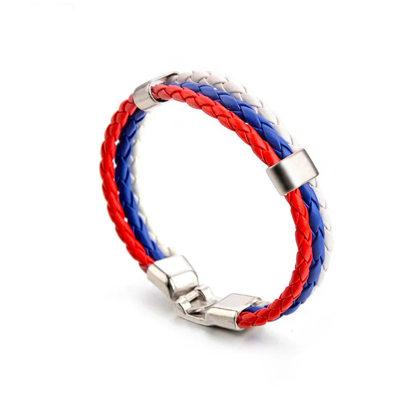 Stainless Steel Men Women Spain Germany France Italy Argentina National Flag PU Leather Bracelets Handmade Jewelry