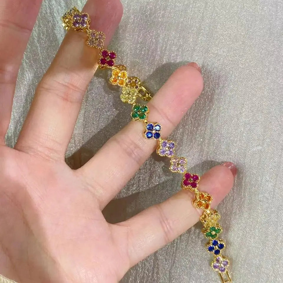 1pc Rainbow Colorful Clover Zircon Bracelet Fashion Charm Gorgeous