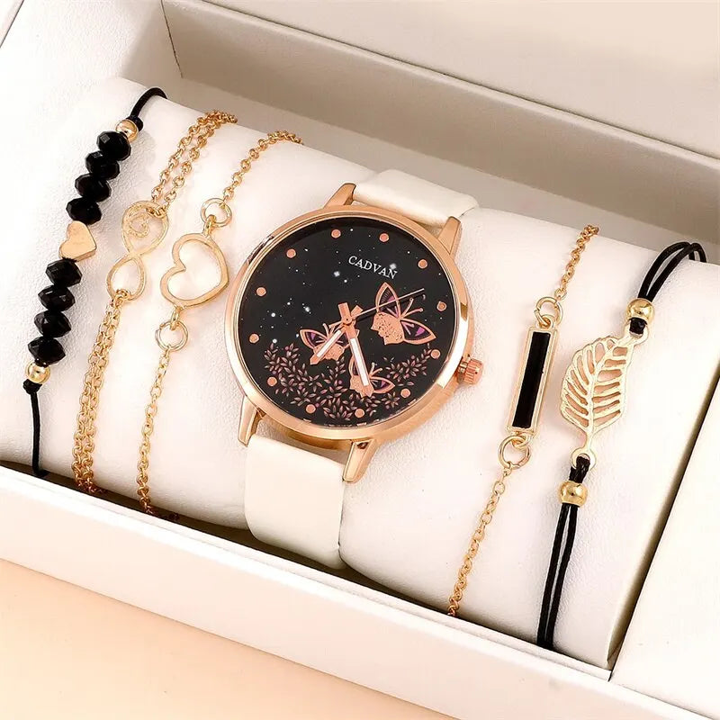 6pcs Set Womens Watches Ladies Fashion Butterfly Watch New Simple Casual Womens