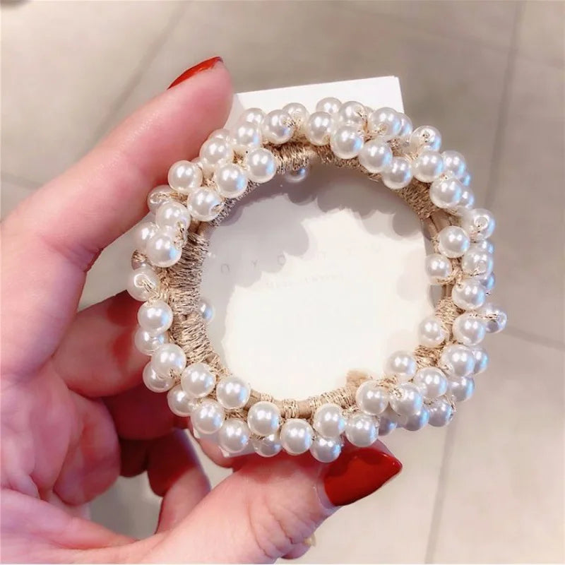 Elegant Lady Rubber Band Rope Pearl Hair