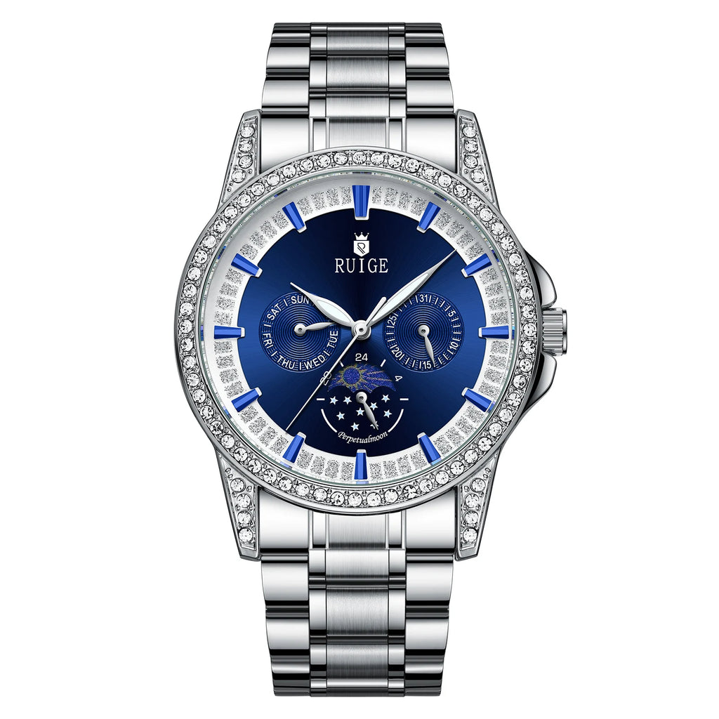 Watch Men's Famous Watch Genuine Leather Waterproof Blue Watch