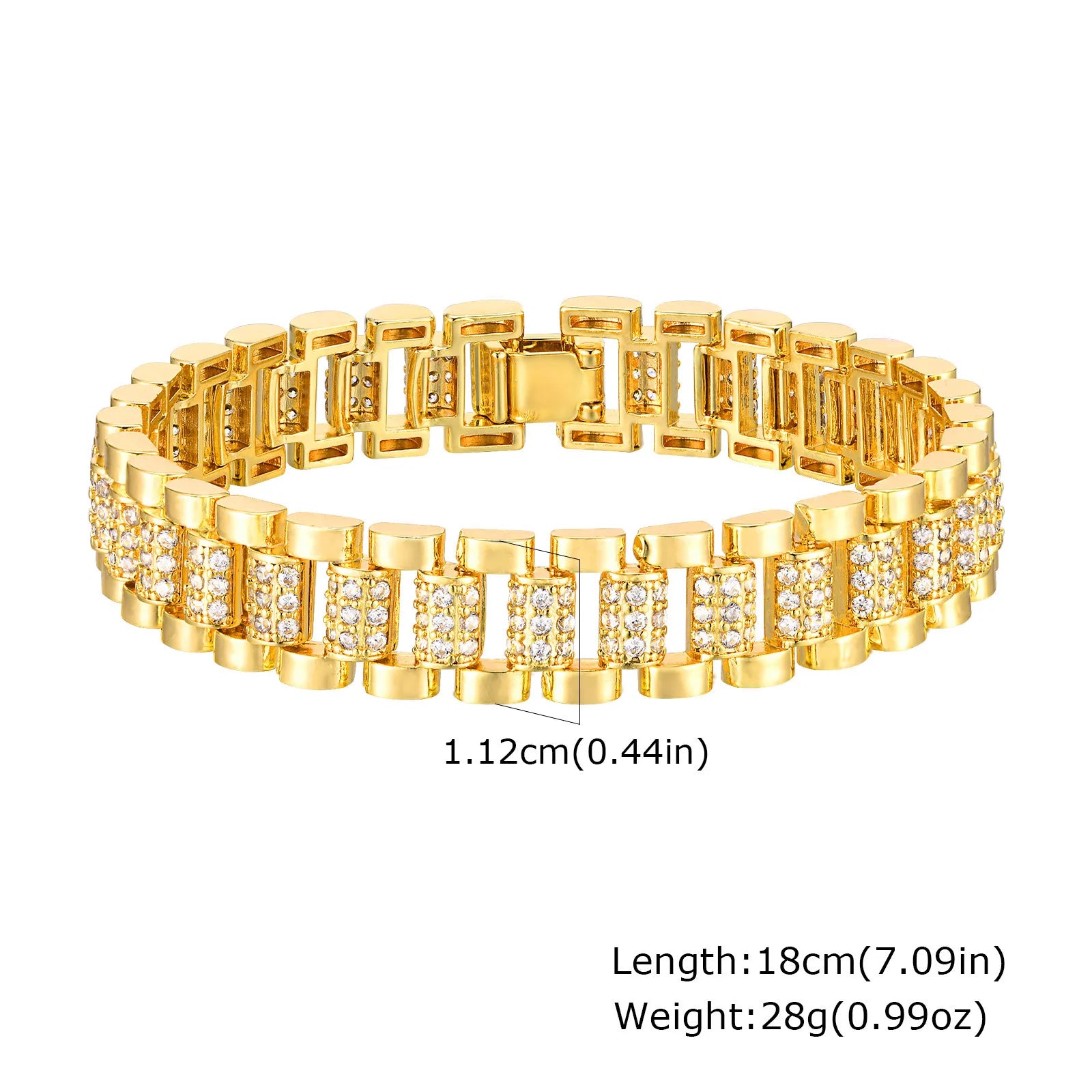 Paperclip Chain Bracelet 14K Gold Plated Cubic Zirconia.