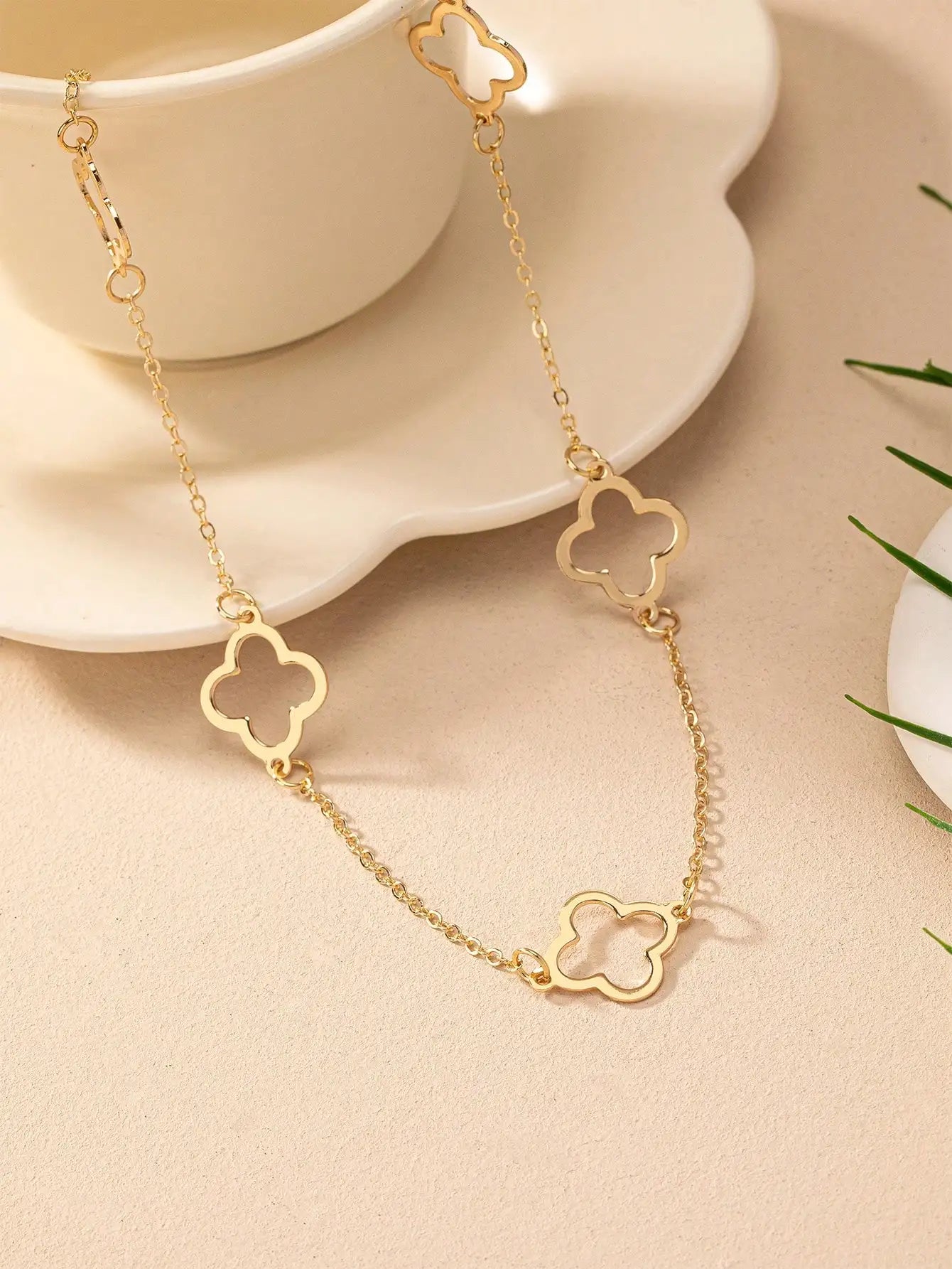 Gold Four Leaf Clover Necklace Clover Pendant Station Necklaces