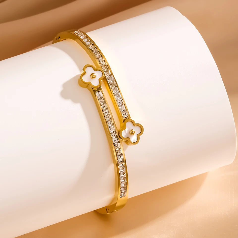 Four-leaf Flower Shell Plum Blossom Stainless Steel Open Bracelet Shiny