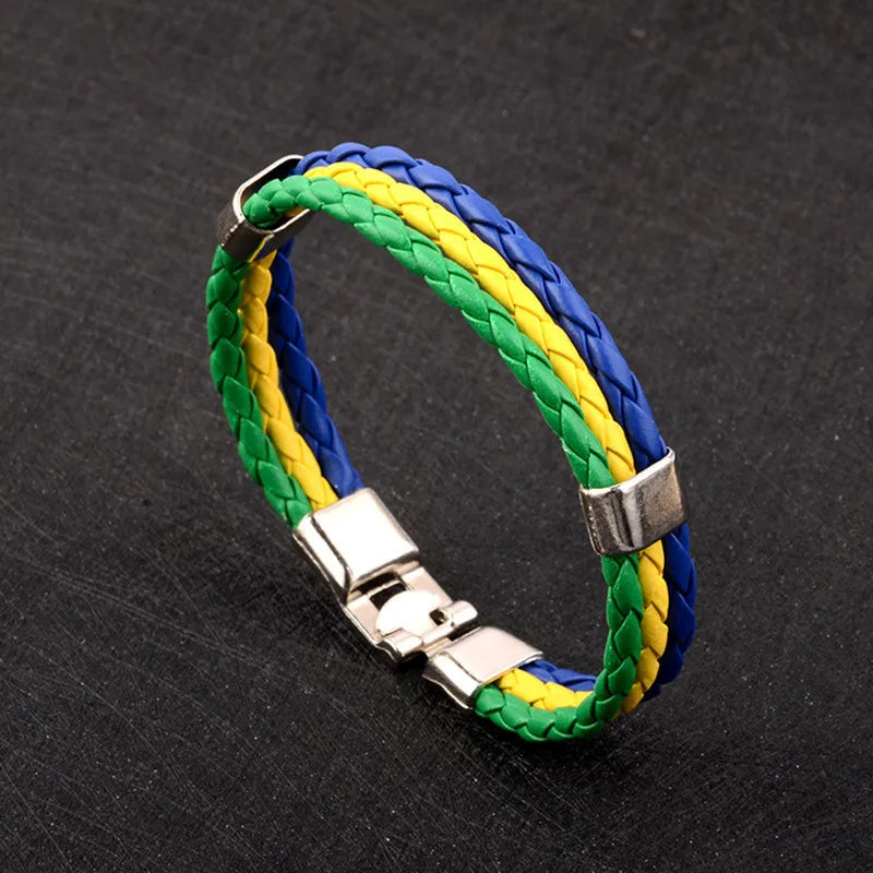 Stainless Steel Men Women Spain Germany France Italy Argentina National Flag PU Leather Bracelets Handmade Jewelry