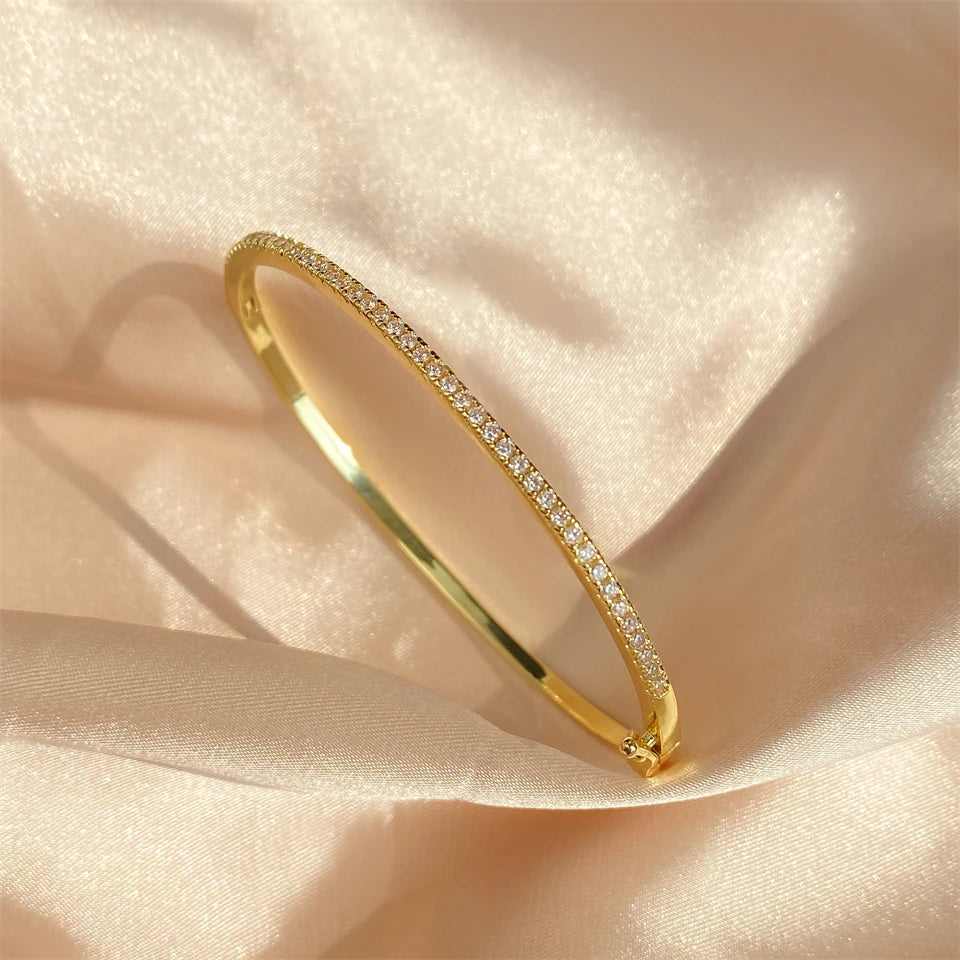 ZAKOL Luxury Zirconia Round Bangles For Women Girls Silver Color Metal Crystal Wristlet Jewelry Wedding Festival Trendy Gifts