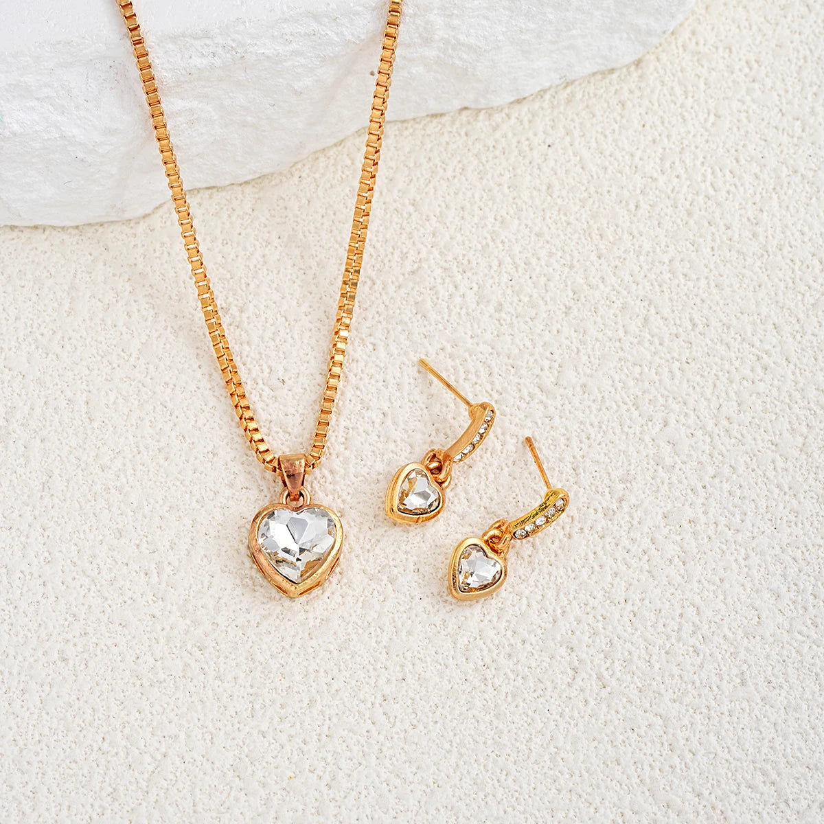 3 Pcs Heart Pendant Jewelry Set Of Earring Pendant Necklace For Women