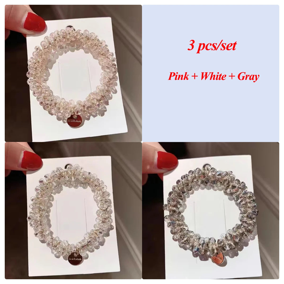 3pcs/set Crystal Pearl Beads Elastic Bands