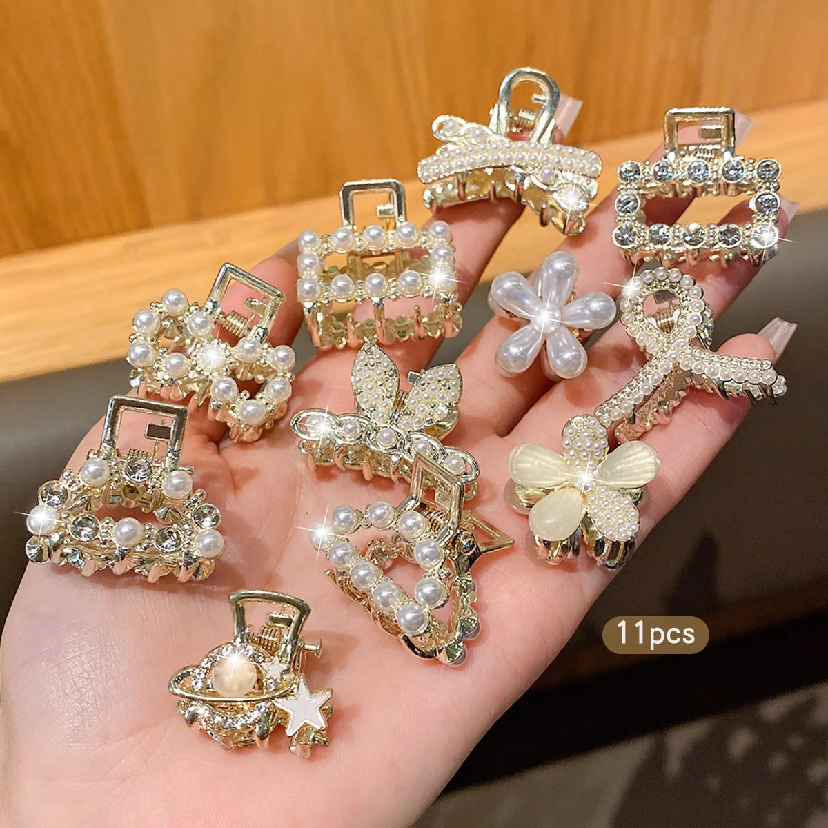 10 alloy rhinestone hair clips, fashionable small grab hair accessories