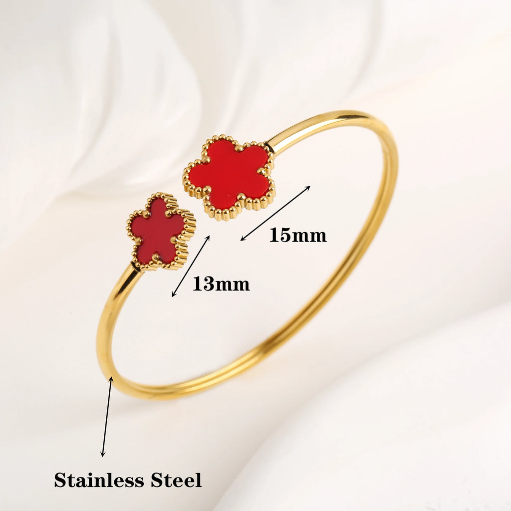 Adjustable Stainless Steel Gold-Plated Five-Leaf Flower Open Bangle Classic For Man Woman Luxury Party Jewelry Lucky Clover