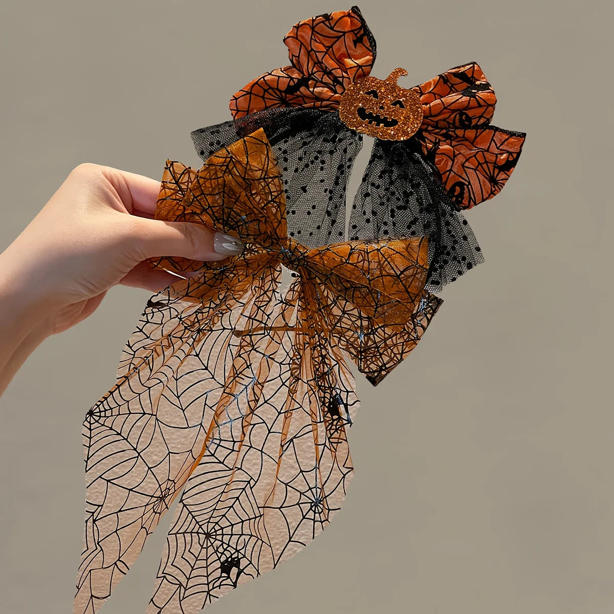 1/2pcspumpkin headed spider, bow tie mesh headband