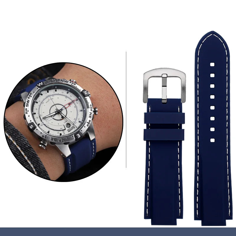 Men's waterproof soft Silicone Rubber Watchband strap with tools Screw pins